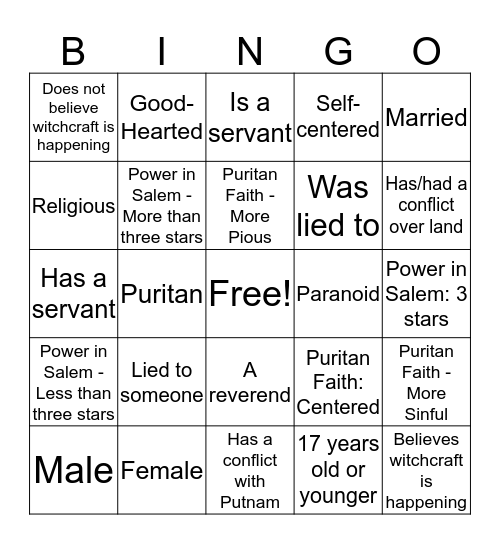 The Crucible Bingo Card
