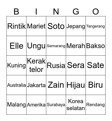 RINTIK Bingo Card
