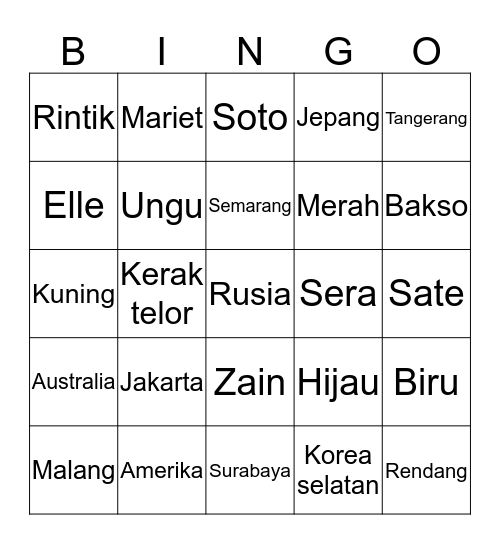 RINTIK Bingo Card