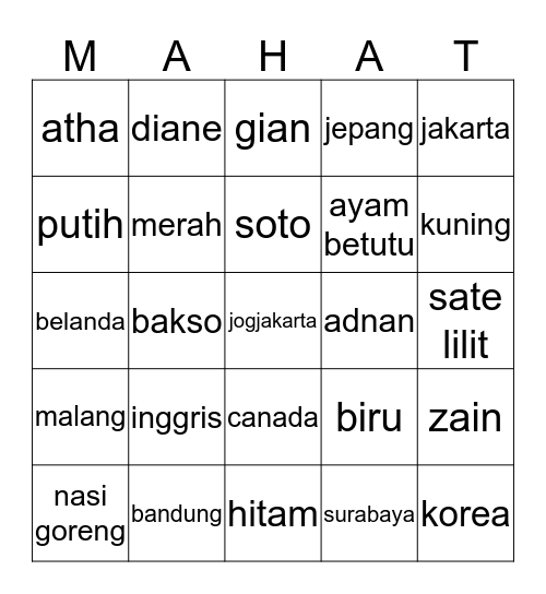 universology Bingo Card