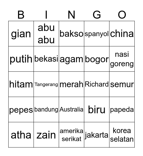 Untitled Bingo Card