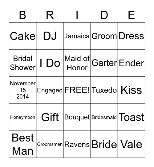 Molly's Bridal Shower Bingo Card