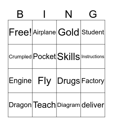 Dragon Wings Vocabulary Bingo Card