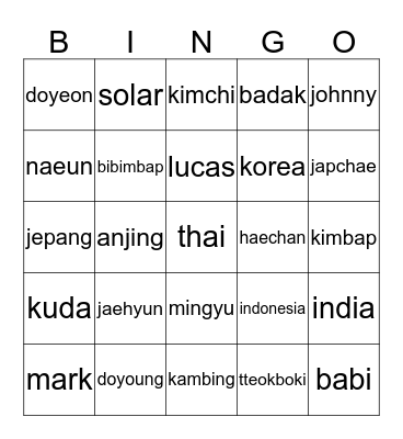 Doyie's Bingo Card