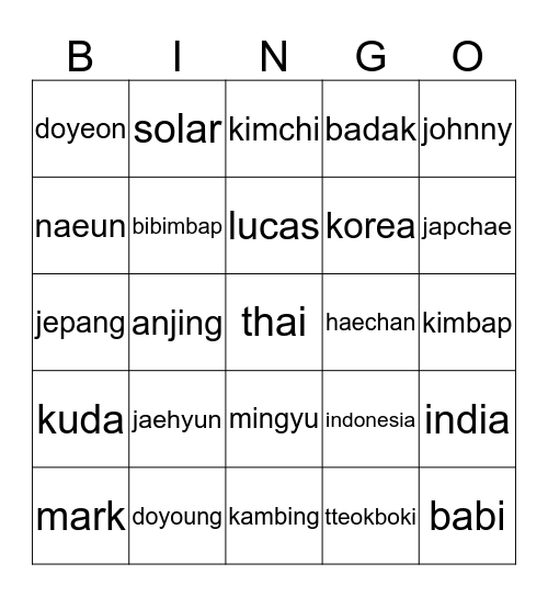 Doyie's Bingo Card