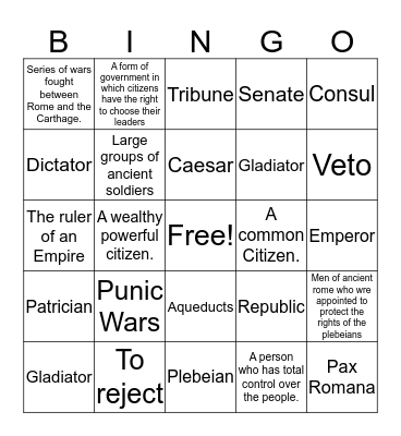 Ancient Rome Bingo Card
