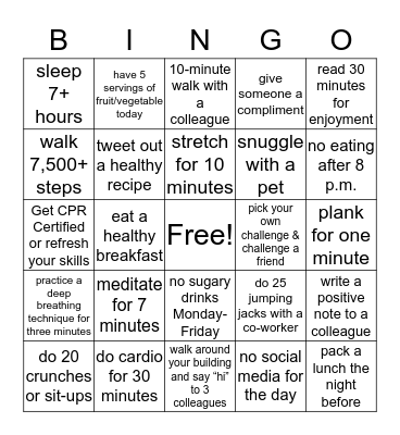#BeWell34 - Week 3 Bingo Card