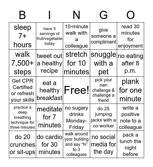 #BeWell34 - Week 3 Bingo Card