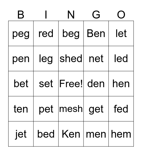 Lesson 26 Bingo Card