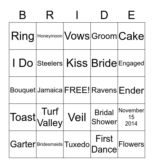 Molly's Bridal Shower Bingo Card