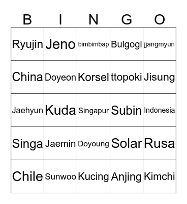Jaemin Bingo Card