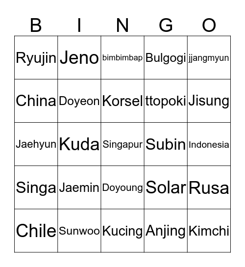 Jaemin Bingo Card