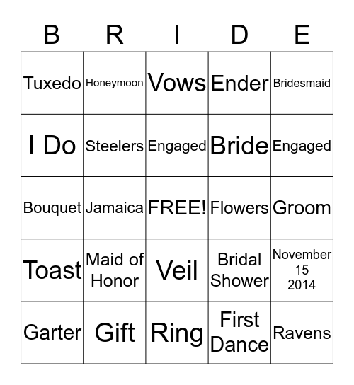 Molly's Bridal Shower Bingo Card