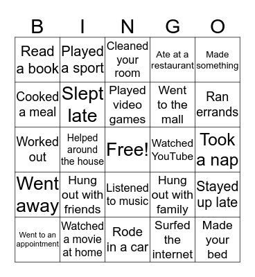 Winter Break Bingo Card