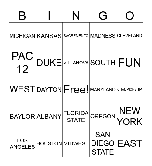 March Madness Bingo Card
