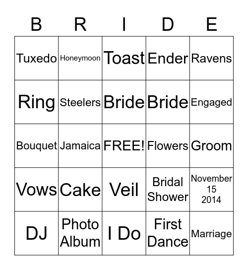 Molly's Bridal Shower Bingo Card