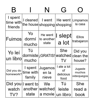 Vacation Bingo Card