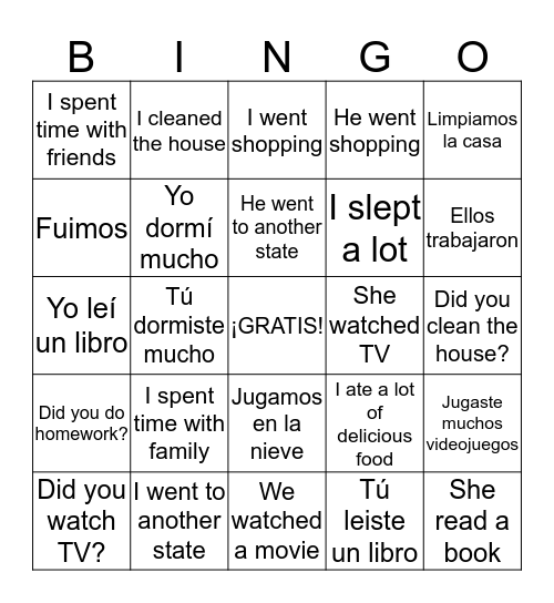 Vacation Bingo Card