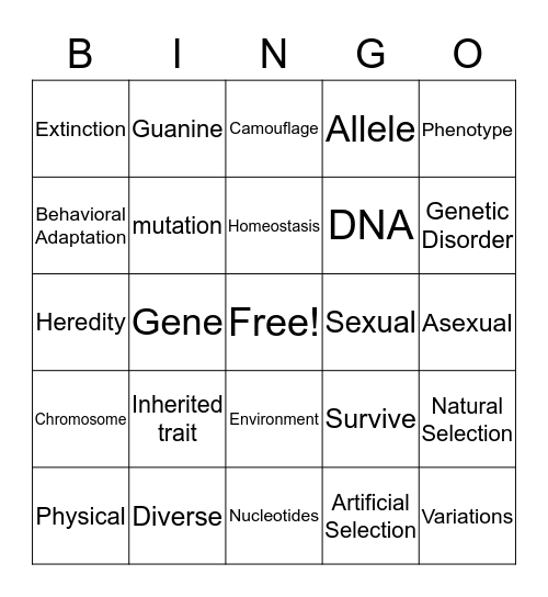Inheritance, Traits, & Genetics Bingo Card