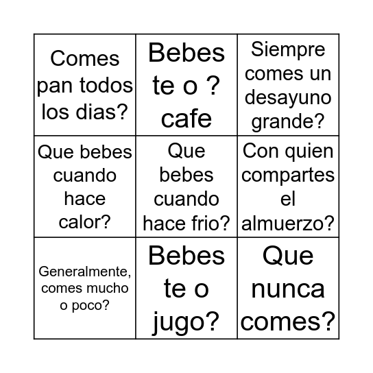 ER and IR verbs Bingo Card