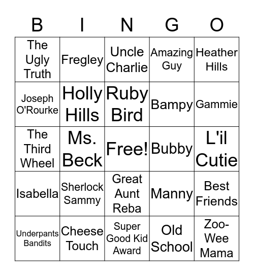 Awesome Friendly Kid Bingo Card