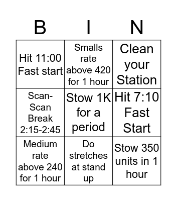 STOW BINGO Card