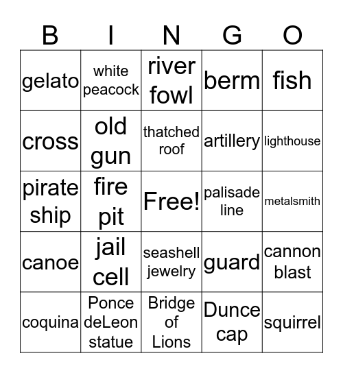 St. Augustine Bingo Card