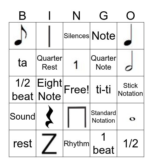 Rhythm Bingo and Note Values Bingo Card