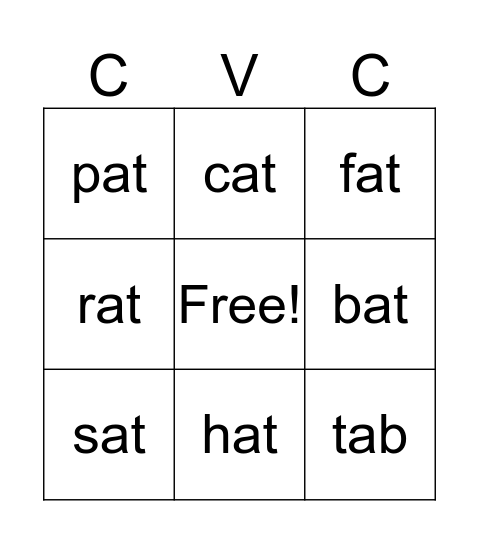 CVC Bingo Card