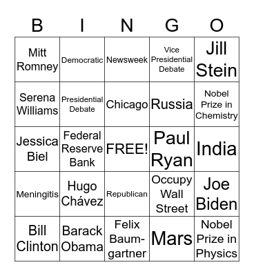 Current Events Bingo Card