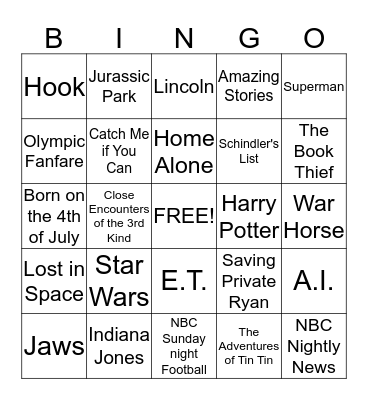 John Williams Bingo Card