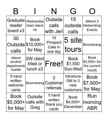 Sales BINGO Card