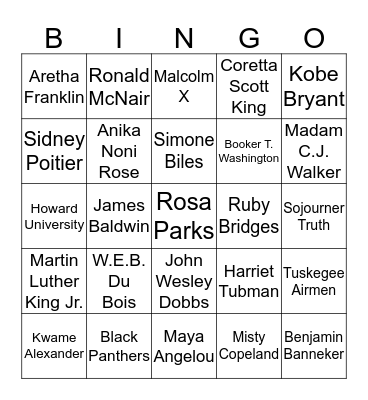 BLACK HISTORY MONTH BINGO  Bingo Card