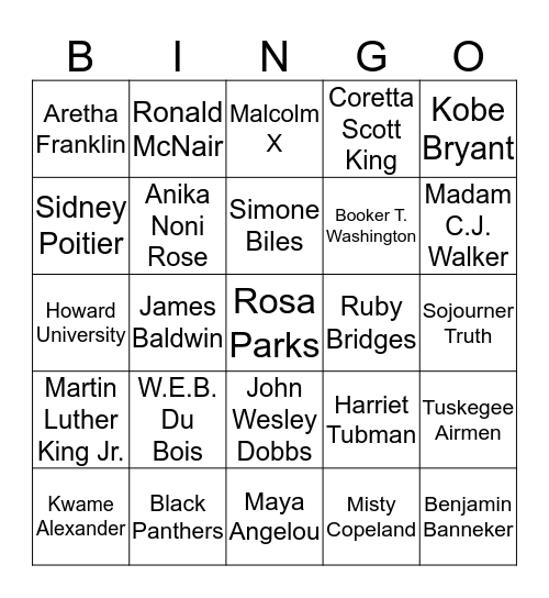 BLACK HISTORY MONTH BINGO  Bingo Card
