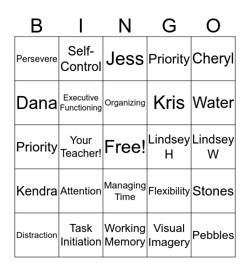 Executive Functioning Bingo! Bingo Card