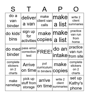 ASD STAP BINGO Card