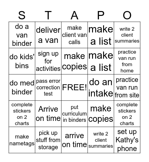 ASD STAP BINGO Card