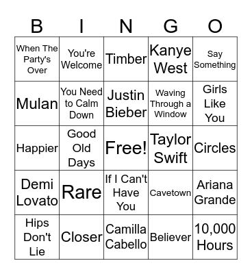 Musical Bingo Card