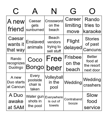 Cancun Bingo Card