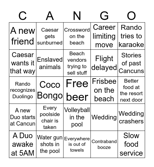 Cancun Bingo Card