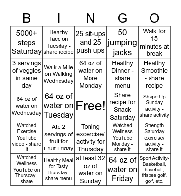 HEALTH & WELLNESS BINGO Card