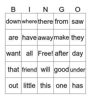Sight Word Bingo - Fall Bingo Card