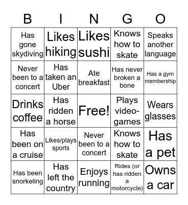 IceBreaker FA Bingo Card