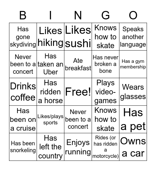 IceBreaker FA Bingo Card