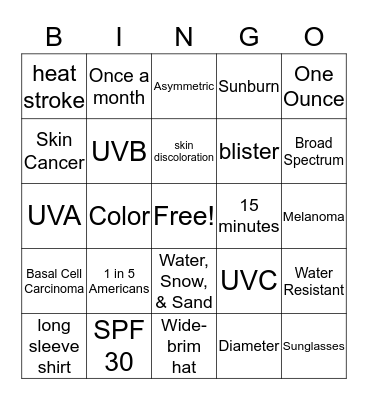 SUN SAFETY Bingo Card