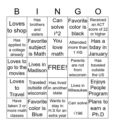 Getting to know YOU!!!!!!!!!! Bingo Card