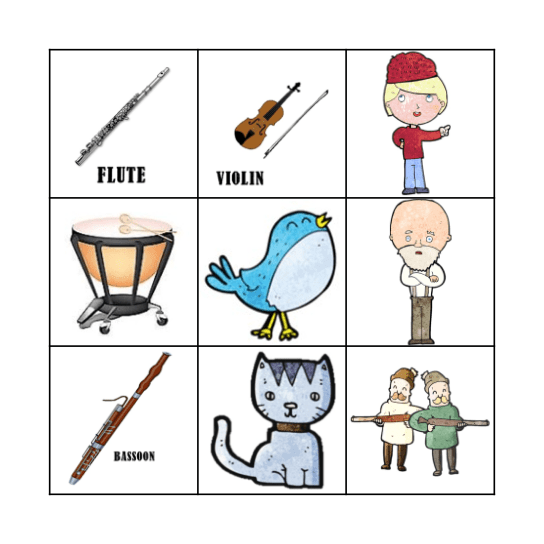 Peter and the Wolf Bingo Card