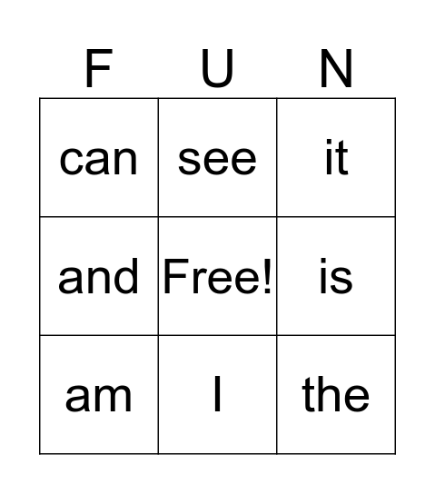 Sight Word A Bingo Card