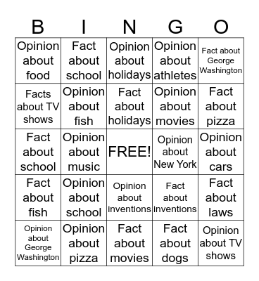 Fact vs. Opinion Bingo Card