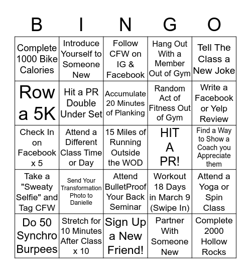 CrossFit Wellington Bingo Card
